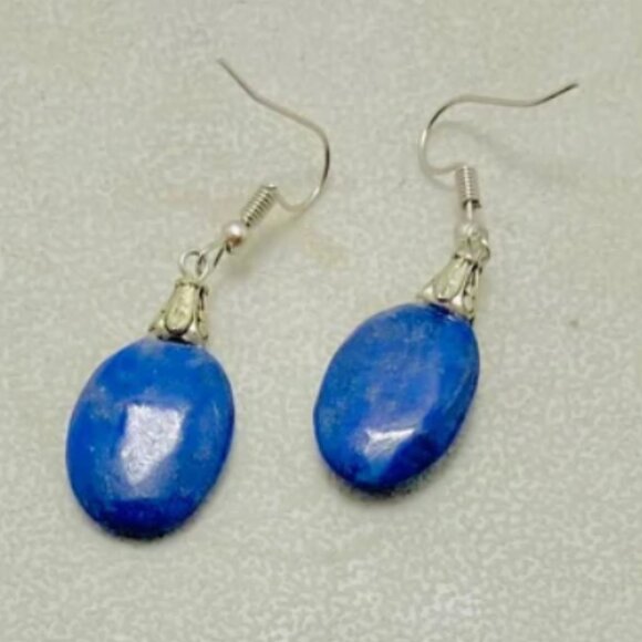 Lapis Earrings, Handmade Light Weight Dangle Earrings, Lapis Lazuli Earrings - Picture 3 of 10